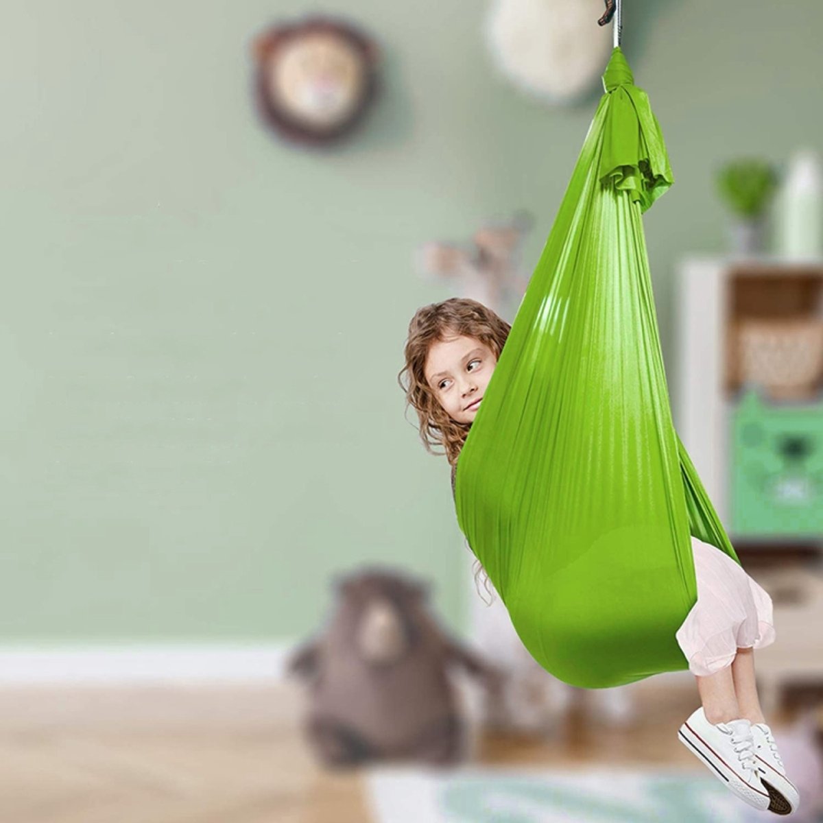 Kinderen elastische hangmat indoor outdoor swing, maat: 1x2.8m (groen)