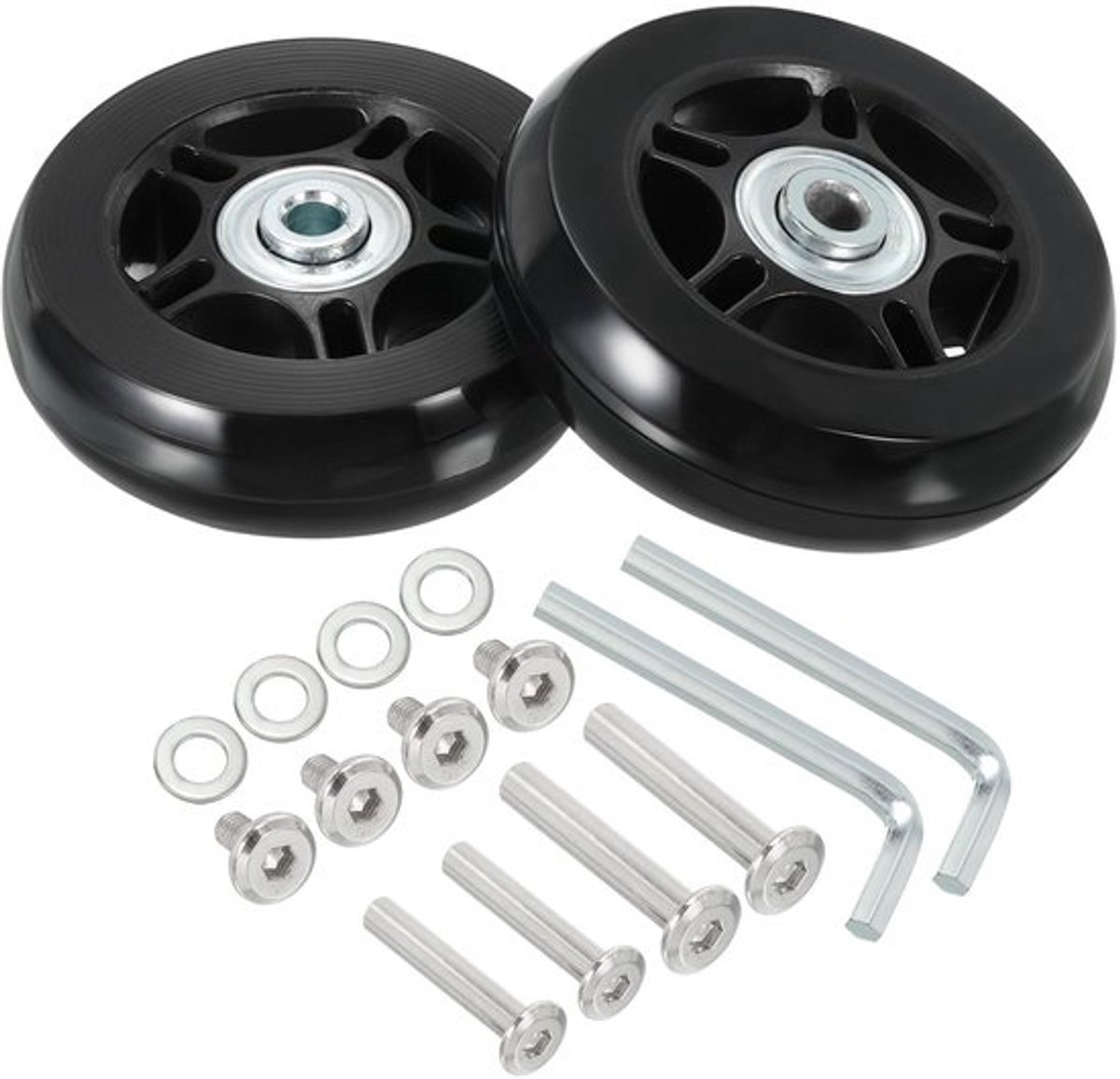 Vervangwielen 70 x 19 mm Set van 2 PU Rollen met Schroeven en Ringetjes voor Trolley