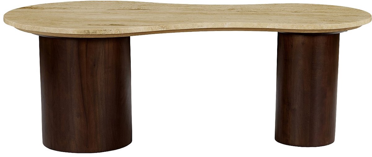 Vente-unique Salontafel in travertijn en acaciahout - Beige en donker naturel SURILA
