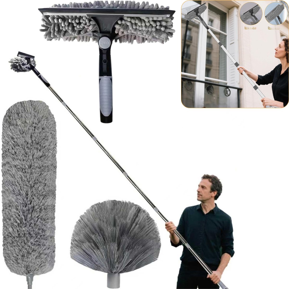 CLVP® Telescopische Plumeau - Ragebol – Uitschuifbaar - Grijs