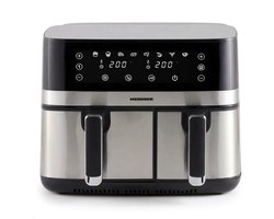 Heinner Dubbele Heteluchtfriteuse – 1700W – 8,6L Totale Capaciteit – 5,3L + 3,3L Manden – Digitaal Display – Touchbediening – 8 Programma’s – SYNC & MATCH – Grijs/Zilver