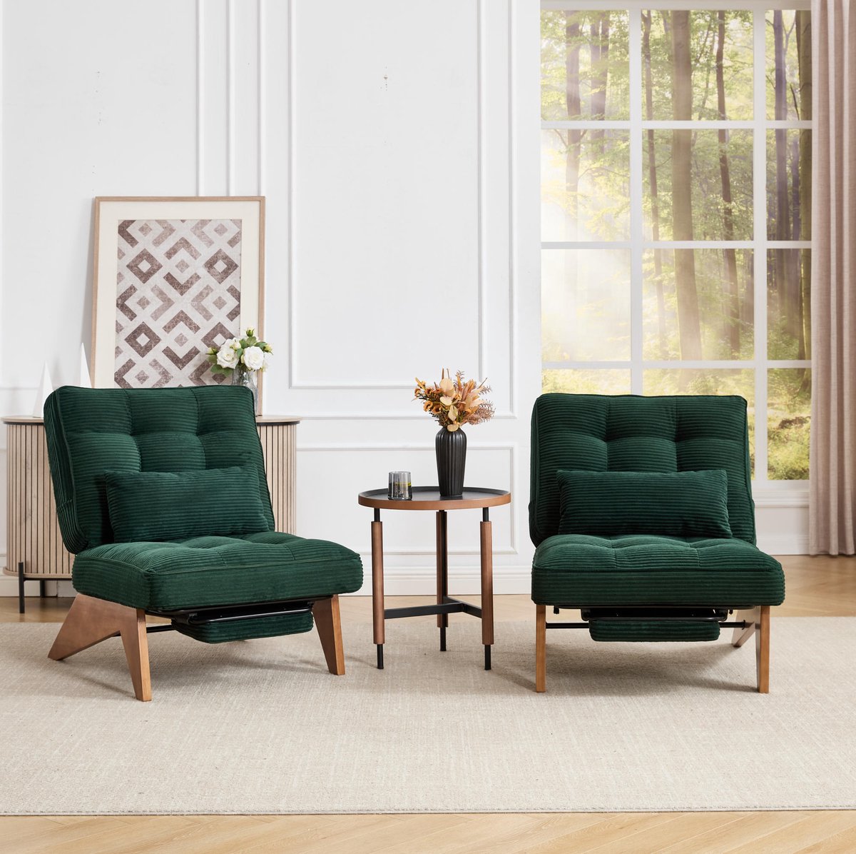 DESMIU Relaxfauteuil 127 x 73 x 90 cm - Verstelbare Rugleuning Met Voetensteun En Lendenkussen - Voor Woonkamer En Slaapkamer - Stof Emerald