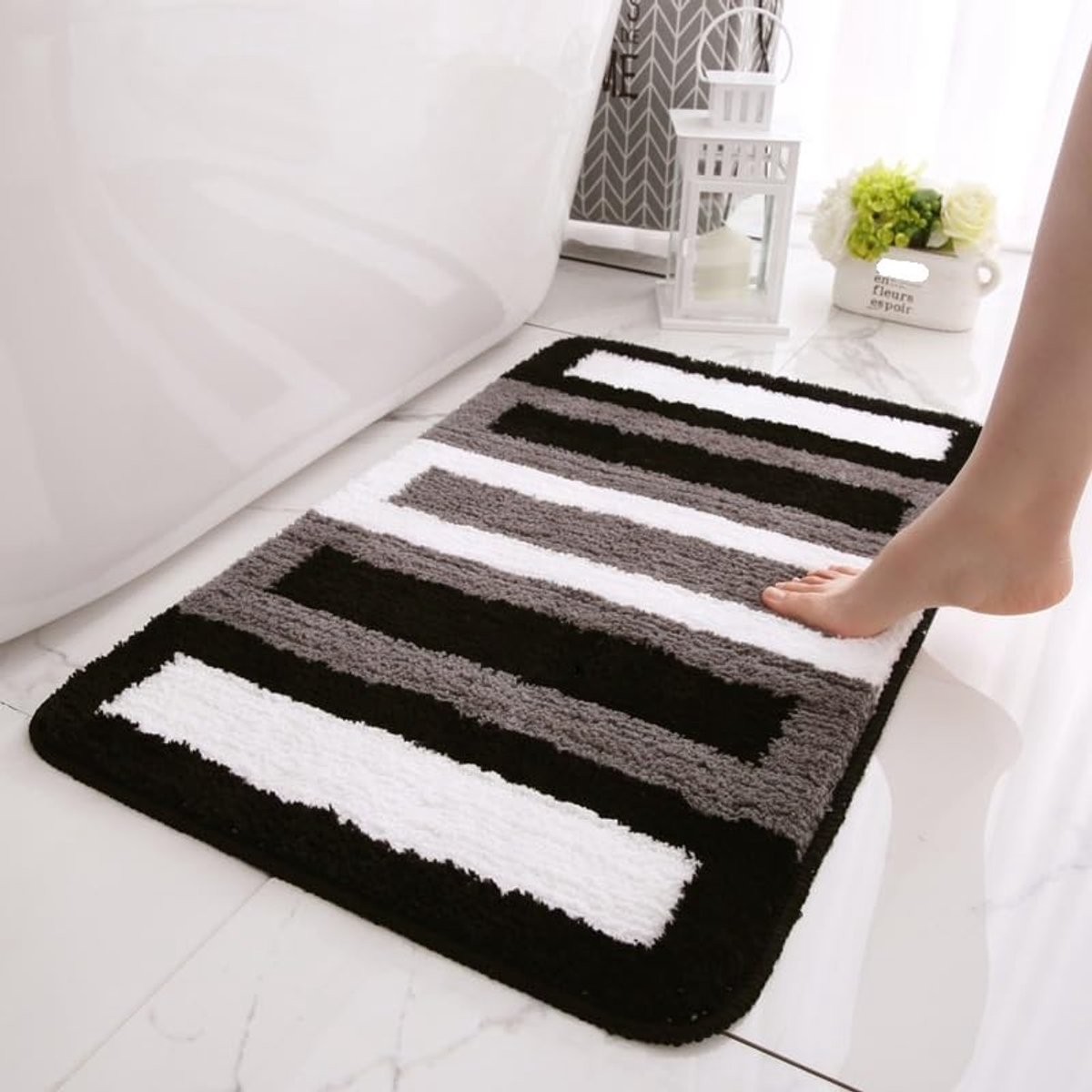 Antislip badkamermat, zachte en onregelmatig gevormde antislip badmat, machinewasbare microvezelmat, wastafelmat, douchemat en slaapkamermat (zwart, 40x60 cm)