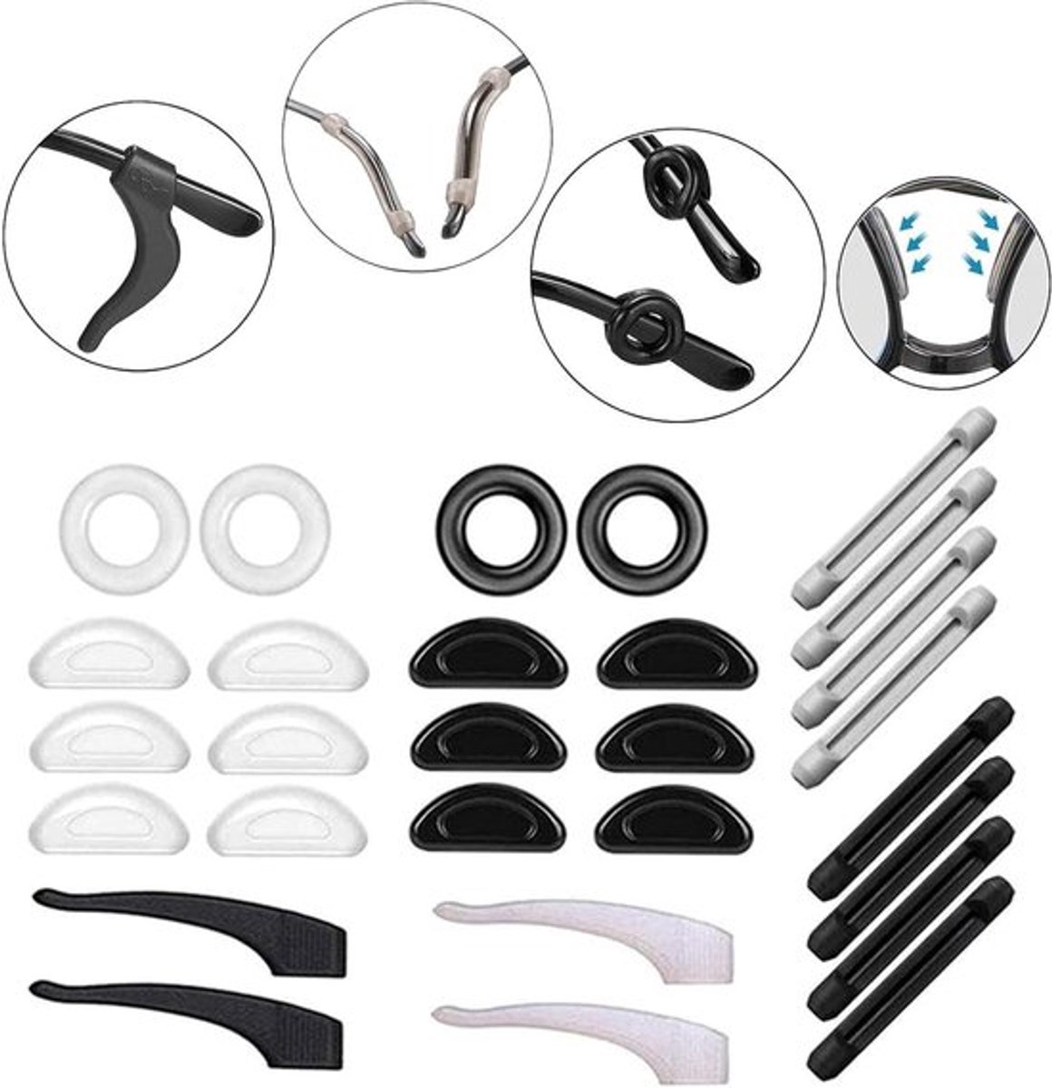 14 paar antislip siliconen neuspads en oorpads met anti-slip ring voor sportbrillen, zonnebrillen en leesbrillen voor extra grip en comfort