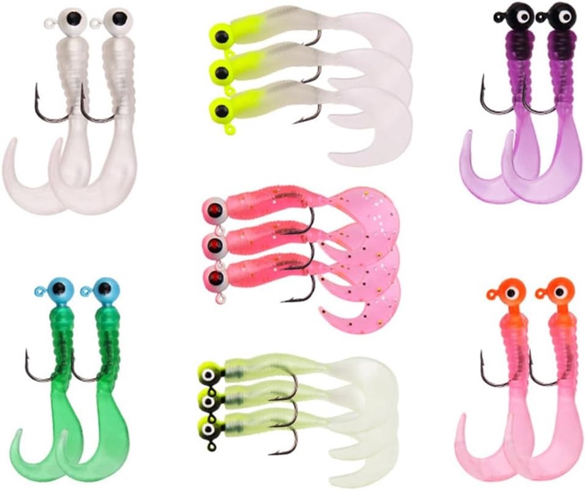 Zachte Vis Lures Jigkoppen Set met 17 Stuks, Swimbait met Barbed Wire, Vissen met Peddelstaart voor Snoek en Roofvis