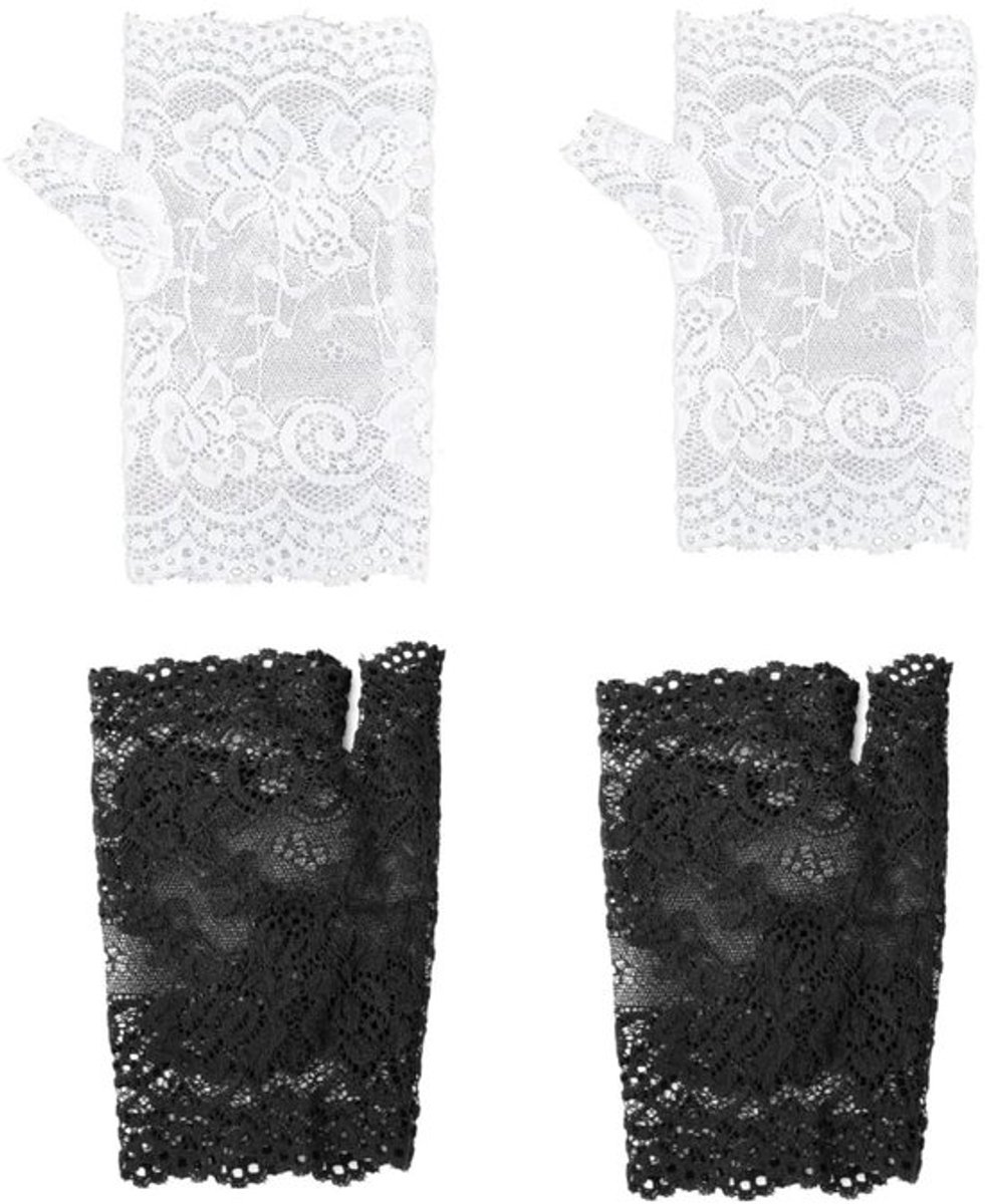 Vingerloze kanten handschoenen - 2 paar bruidshandschoenen voor bruiloftsfeest Halloween opera diner thee-party