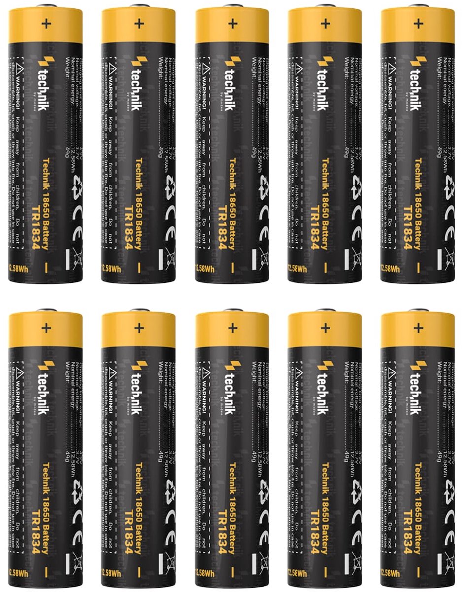 Technik Oplaadbare Batterij Li-Ion 18650 - 3400 mAh - 3.7V - Cilindrische Accu - 10 stuks