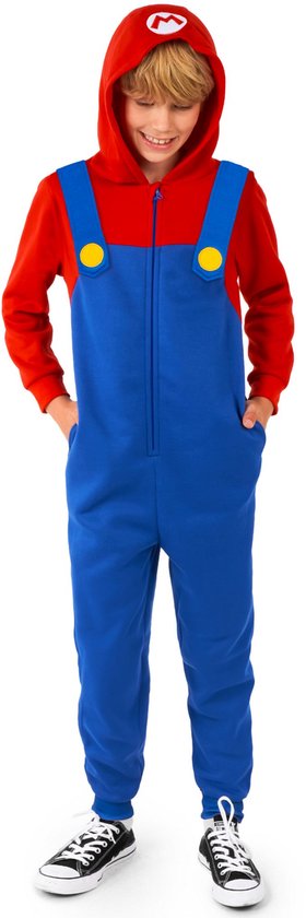 OppoSuits Mario Kids Onesie - Nintendo Huispak - Kinder Kleding voor Mario Outfit - Halloween - Rood - Maat: L - 134/140 - 146/152 - 10-12 Jaar