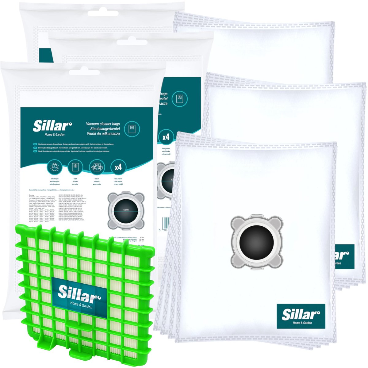 Sillar 12x Stofzuigerzakken, Synthetische + Luchtfilter - Vervangset voor Rowenta Silence Force X-Trem Power Compact Extreme