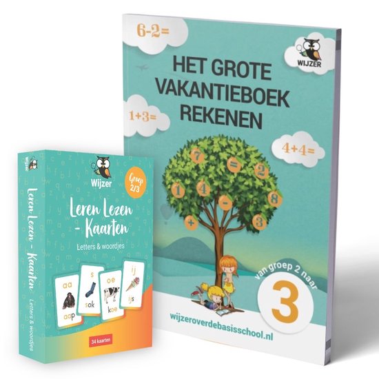 Vakantieboek Rekenen van groep 2 naar groep 3 + Leren Lezen Kaarten - Editie zomer 2026 - Wijzer over de Basisschool