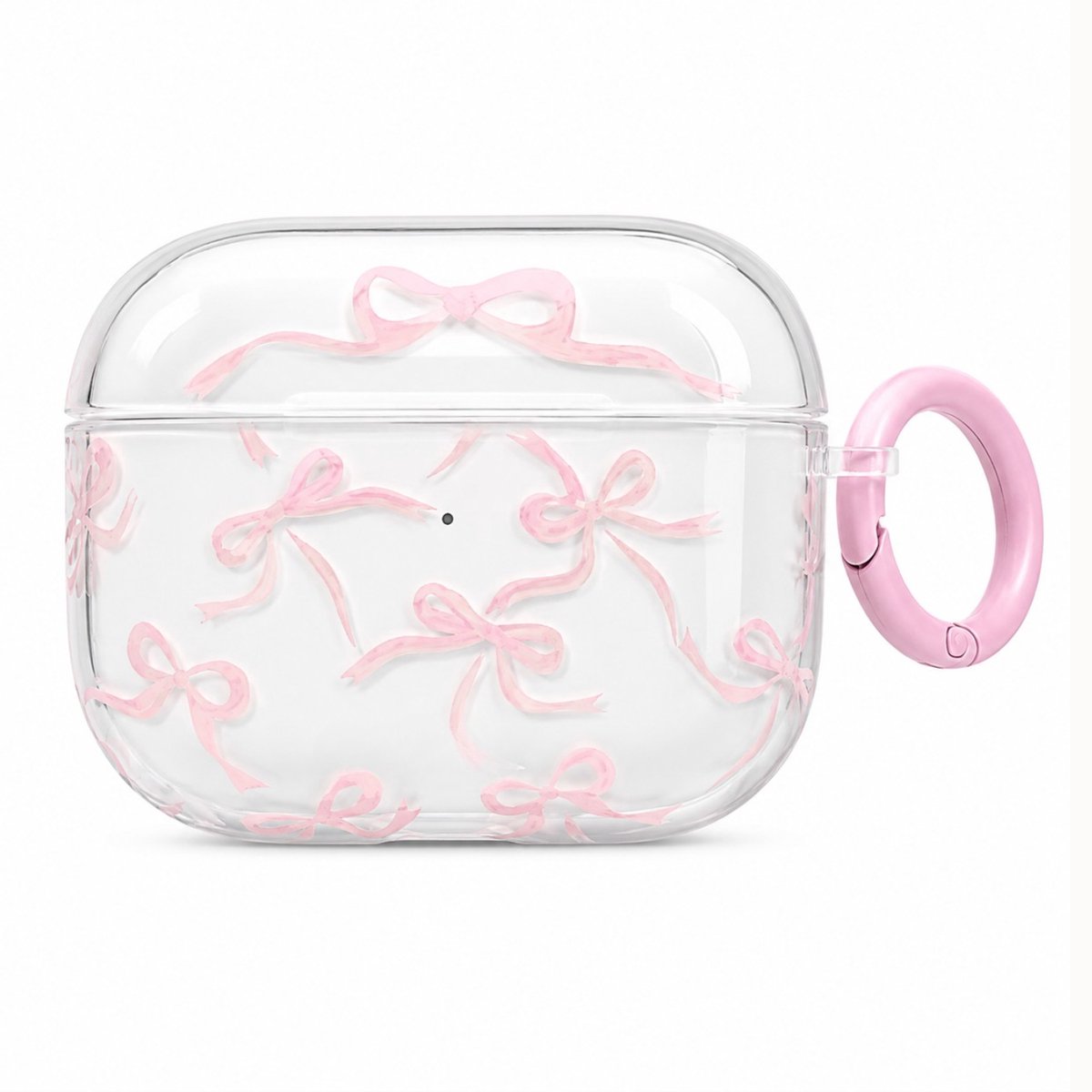 Enluxe Case geschikt voor Airpods 4 - Roze Strikjes Coquette - Transparant Hoesje met Ring, Schokbestendig