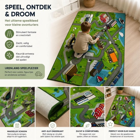 Speelkleed - - Speelkleed Stad - Verkeerskleed Kinderen - Antislip Onderkant - Wasbaar - 175x115 cm — afbeelding 2