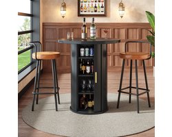 MIVRAY Bartafelset 60 x 60 x 91,6 cm - Ronde Bartafel Met Opbergruimte En 2 Ergonomische Barkrukken - Voor Woonkamer En Keuken - Hout Metaal Zwart