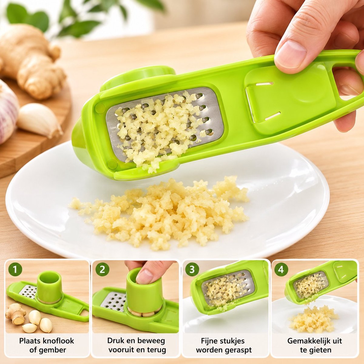 Arvion Knoflook Rasp Tool – 2 Stuks Knoflookpers – Knoflook Crusher Hakker – Roestvrijstalen Keukenhulp – Groen