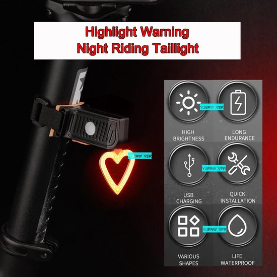 Oplaadbaar LED Fiets Achterlicht - Heldere Veiligheidslamp voor 's Nachts - 5 Waarschuwingsstanden - Waterdicht - voor MTB, Mannen, Vrouwen, Kinderen - 1 Stuk — afbeelding 4