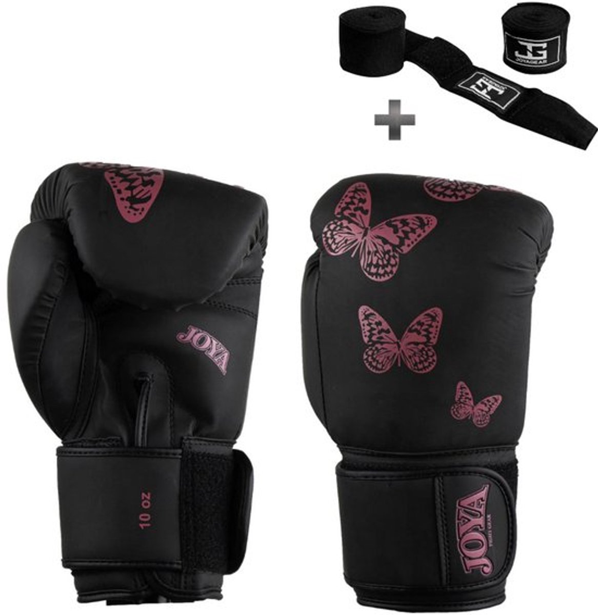 Joya Butterfly Kickbokshandschoenen voor Kinderen - 10 oz – Zwart/Roze – Synthetisch Leer – Optimale Schokabsorptie – Inclusief Bandage - Joya Fight Gear