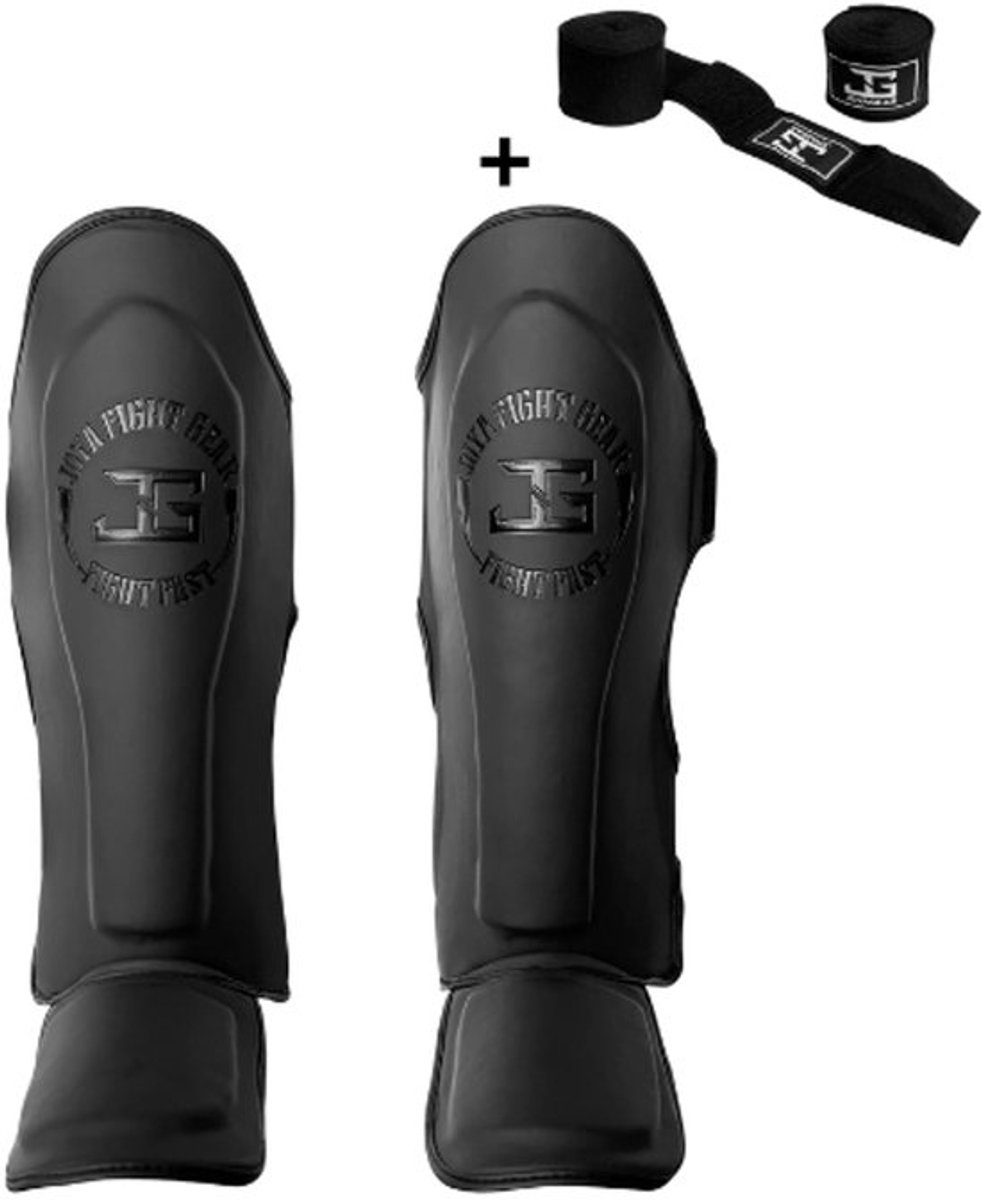 Joya FF Metal Pro Junior Scheenbeschermers – Maat Kids S – Volledig Zwart – Kickboksen/Muay Thai/MMA – Handgemaakt – Inclusief Bandage