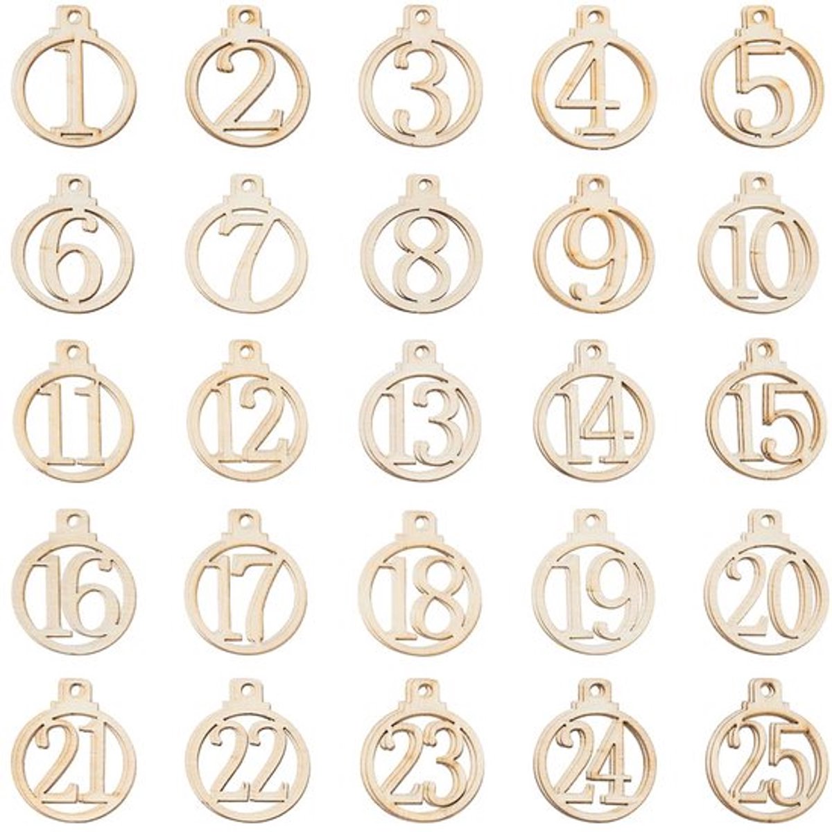 500 stuks houten kalender voor Kerstmis, 1-25 Kerstmis aftelkalender Adventskalender 34,5 mm brede houten nummerhangers voor kerstboomdecoratie DIY knutselen cadeaulabels hangend