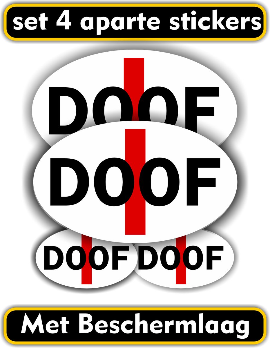 Jerma - DOOF - Embleem - Sticker - set 4 st. - 2x 10x6 cm - 2x 5x3 cm - Zelfklevend - Weerbestendig