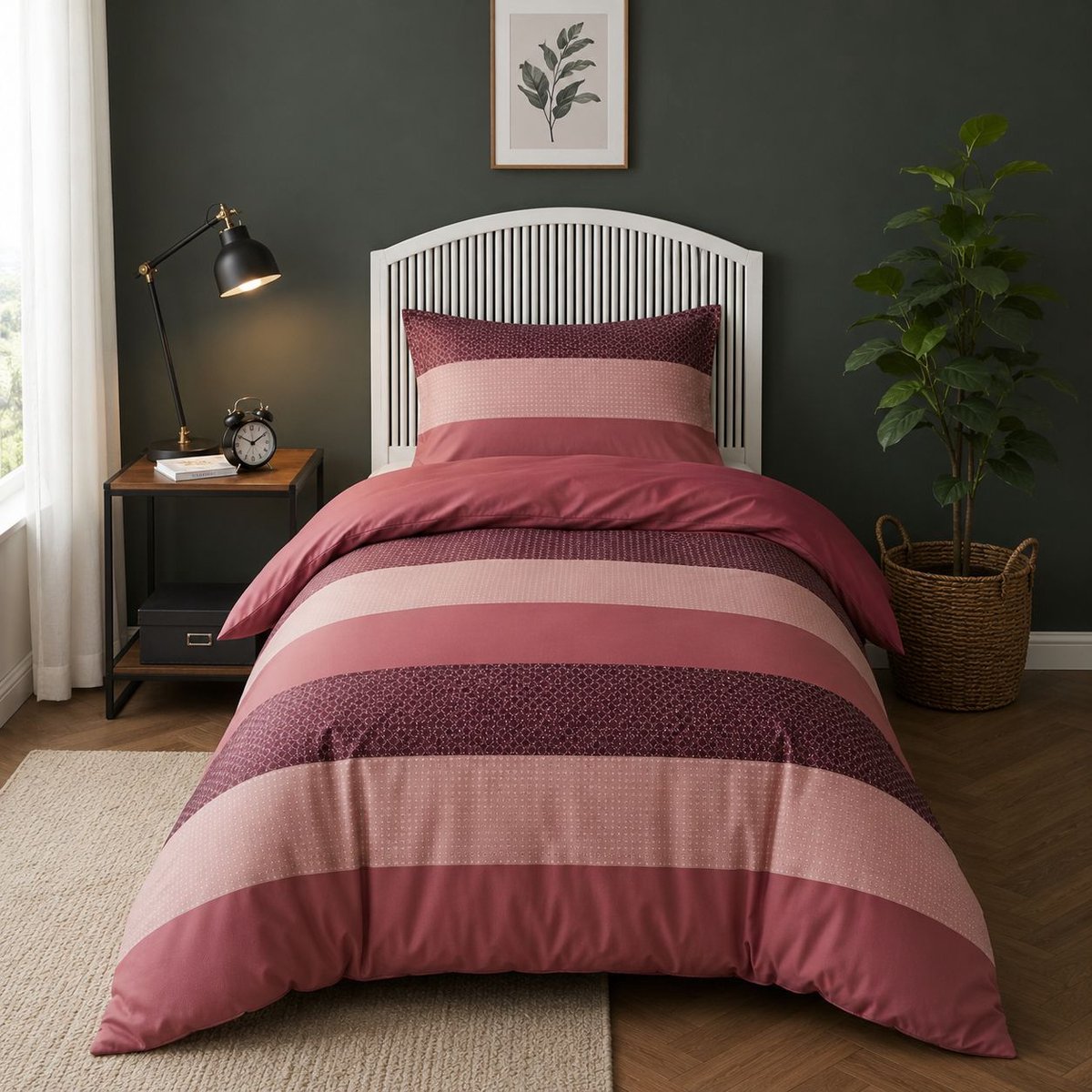 Lakenset Micropercal - 1 persoon - Bovelaken en onderlaken - 3 stuks - Raspberry Lines