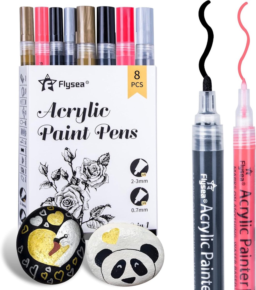 Acrylstiften Set - Goud/Zilver/Zwart/Rood - 0,7 mm en 1 mm Punt - Voor Kunst en Creativiteit