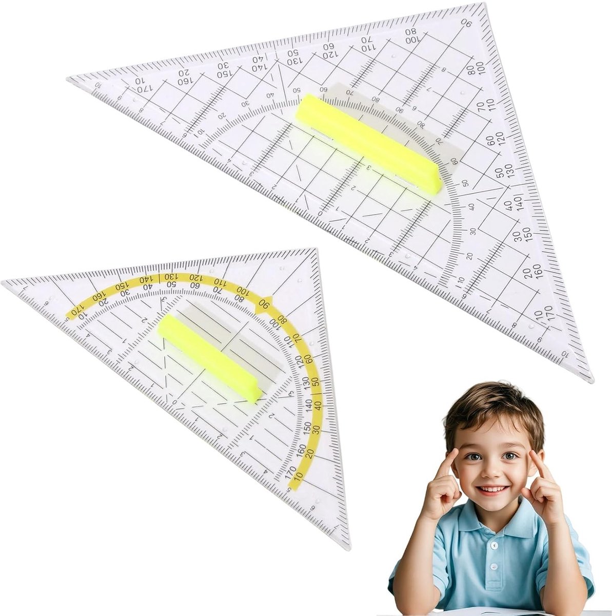 Geodriehoek Set - Kunststof - Flexibel - Transparant - Voor Kantoor en Studenten