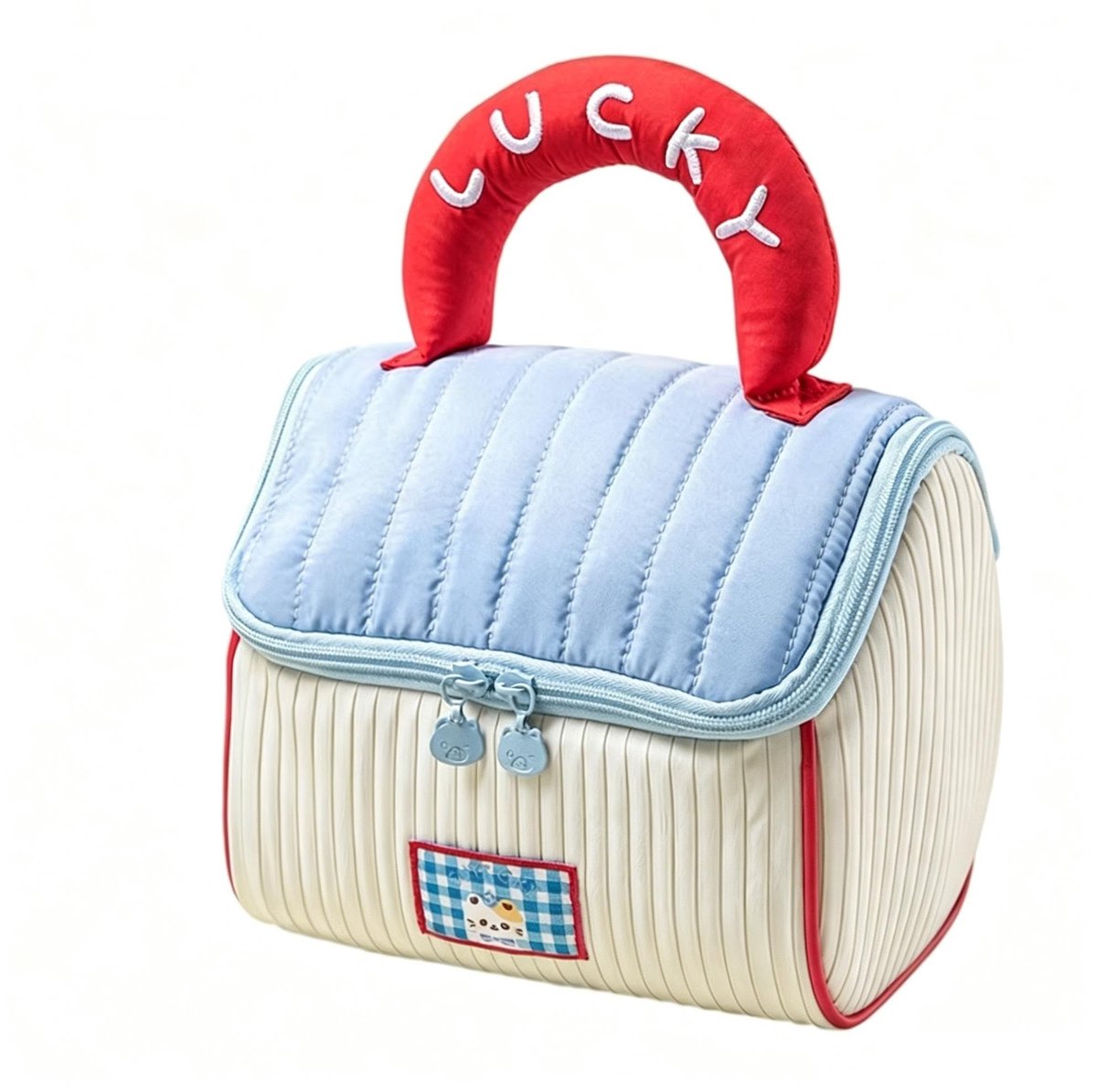 Make-up Tas Dames Huisvorm – Schattige Cosmetische Tas met Handvat – Reis Toilettas Organizer voor Make-up, Kwasten en Verzorgingsproducten – Rood Blauw