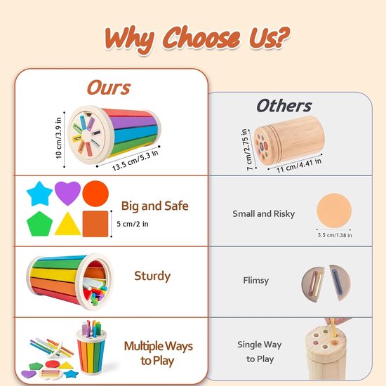 Montessori speelgoed vanaf 1 jaar, kinderspeelgoed om te leren kleuren, sorteerspel, steekspel, educatief spel vanaf 2 jaar, houten speelgoed, baby, motoriekspeelgoed, cadeau voor meisjes en — afbeelding 5