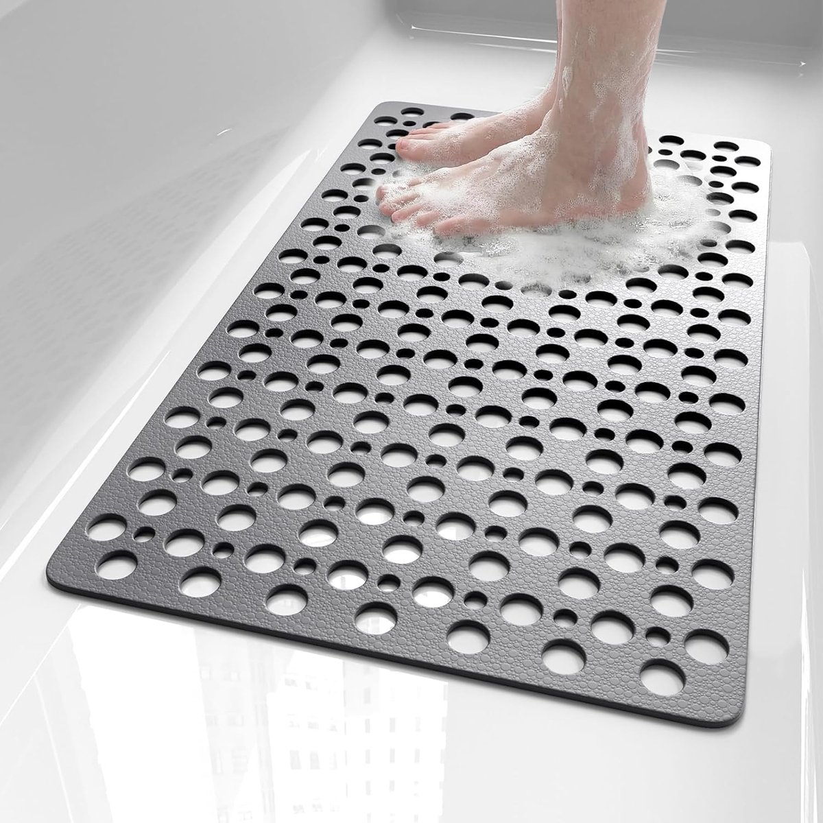 Antislipmat voor in bad - Douchemat - 75 cm x 43 cm - Zacht - TPE - Bad - Antislip - Met zuignappen - Sneldrogend - Badmat - Grijs - 1 stuk