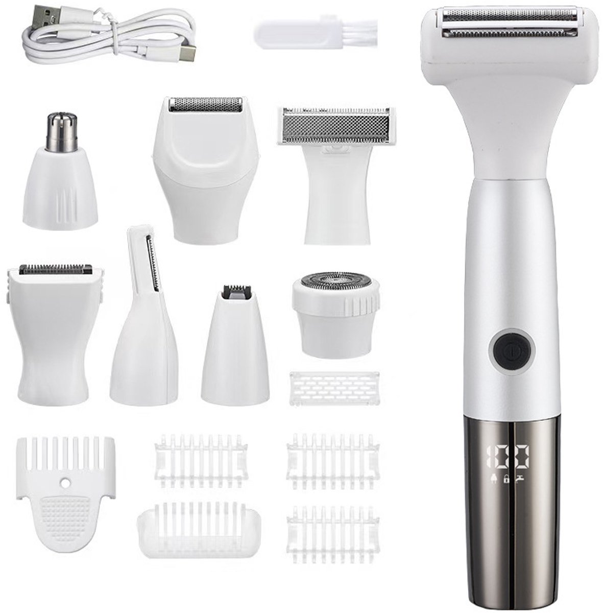 carmdering - Ladyshave - Dames Scheerapparaat - Scheerapparaat Vrouw - 8-in-1 Bikinitrimmer en Epilator Dames - 8 Opzetstukken - Gezichts- en Wenkbrauwtrimmer - IPX7 Waterdicht - USB-C Oplaadbaar - 120 Min.