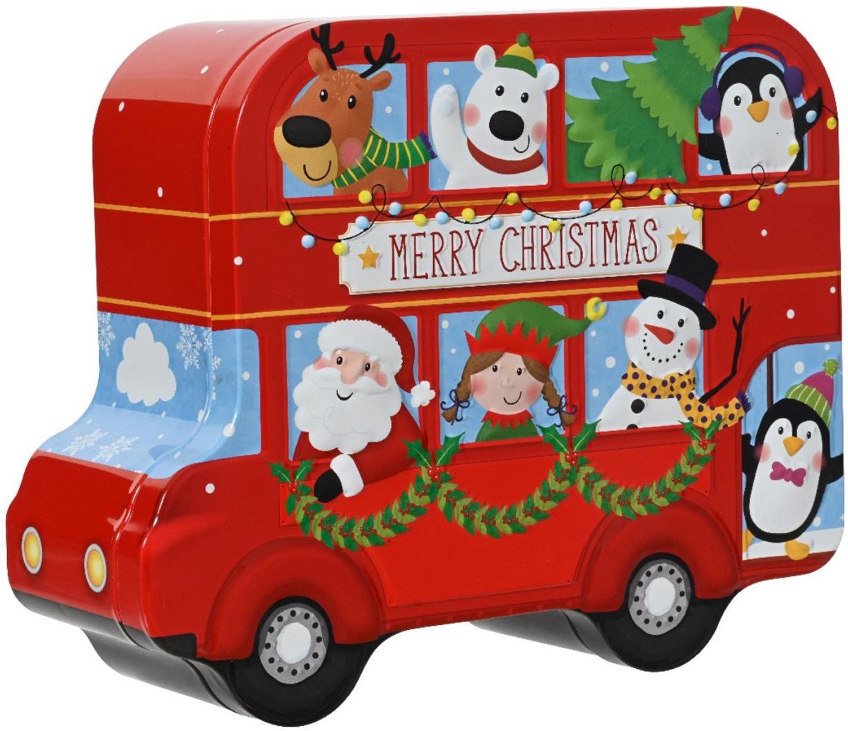 Decoris opbergblik kerst bus rood 19x15,5x7cm kerstdecoratie.