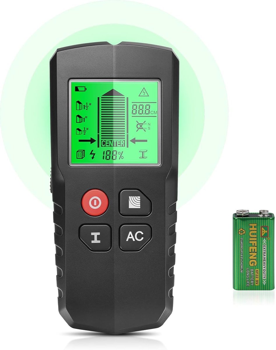 5-in-1 kabelzoeker met smart chip en HD-LCD, ideaal voor het opsporen van stroomleidingen, metalen en houten objecten, wandscanner met akoestische waarschuwing en nauwkeurige detectie.