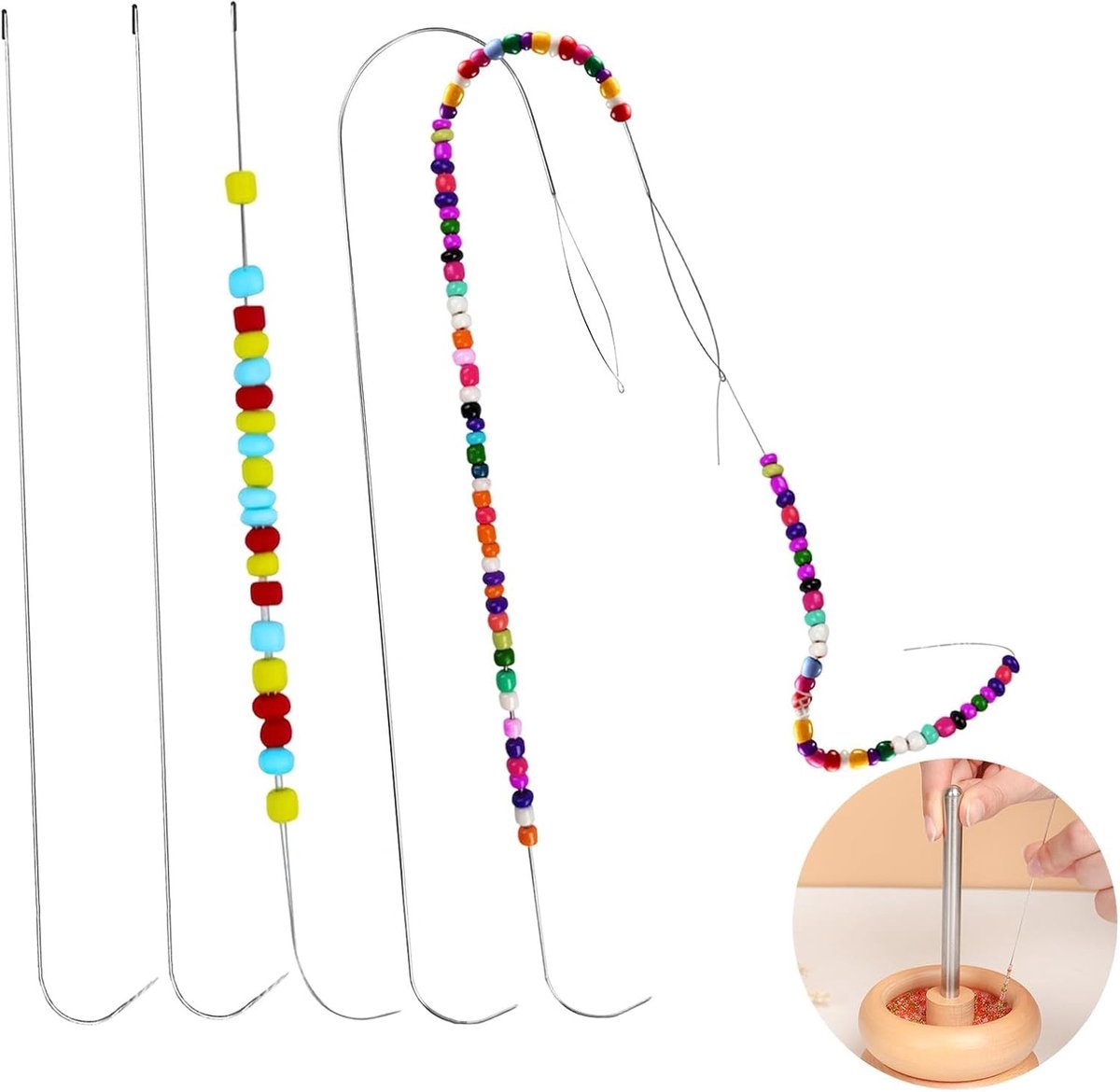 Set van 5 Bead Needles met Handvat, RVS Grote Oog Gebogen Naalden voor Armband en Ketting, Ideaal voor Kralen en Boetseerklei