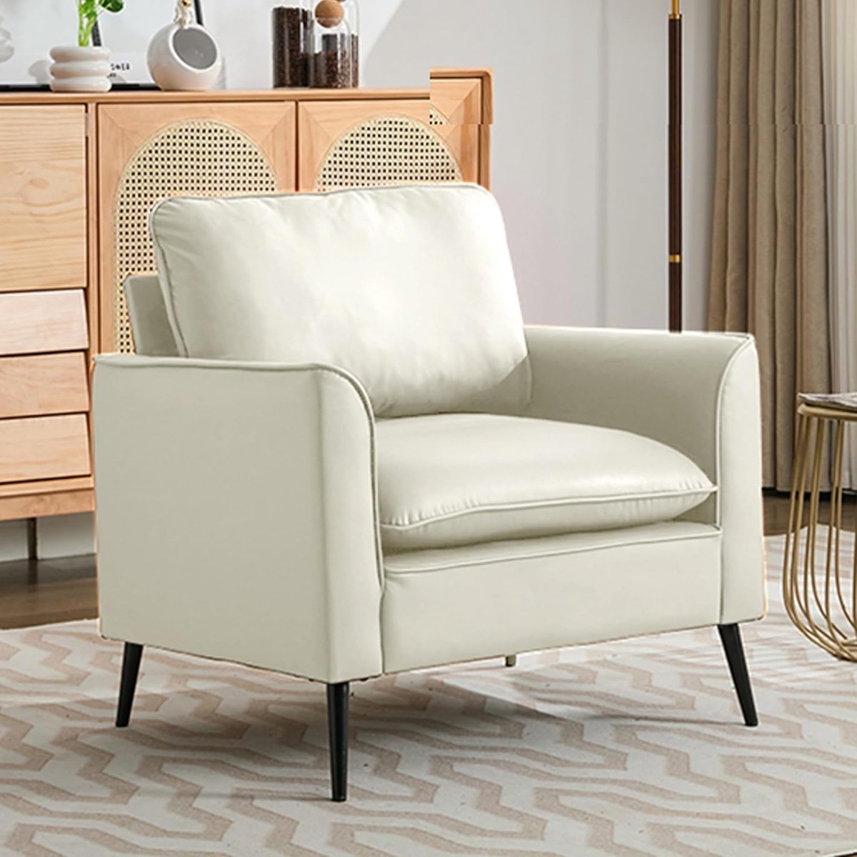 DESMIU Fauteuil 80 x 68 x 80 cm - Eenzits Loungefauteuil Met Hoofd- En Lendenkussen - Voor Woonkamer, Slaapkamer En Balkon - Kunstleer Wit