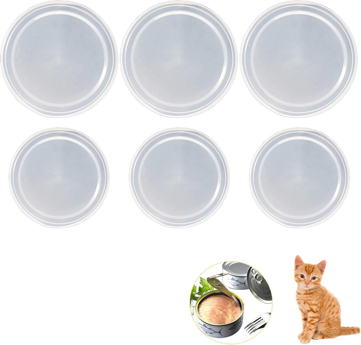 Set van 6 Herbruikbare Deksel voor Potten, Geschikt voor Honden- en Kattenvoer, Plastic Lids voor Voedselopslag (3x75mm + 3x100mm)
