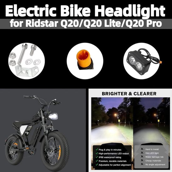 E-bike koplamp Baja-stijl geschikt voor Ridstar Q20, 3-pins Julet stekker plug-and-play, helder 6800K wit licht, breedspanning 10V-80V, 30W volledig aluminium off-road lamp (met verlengkabel) — afbeelding 2