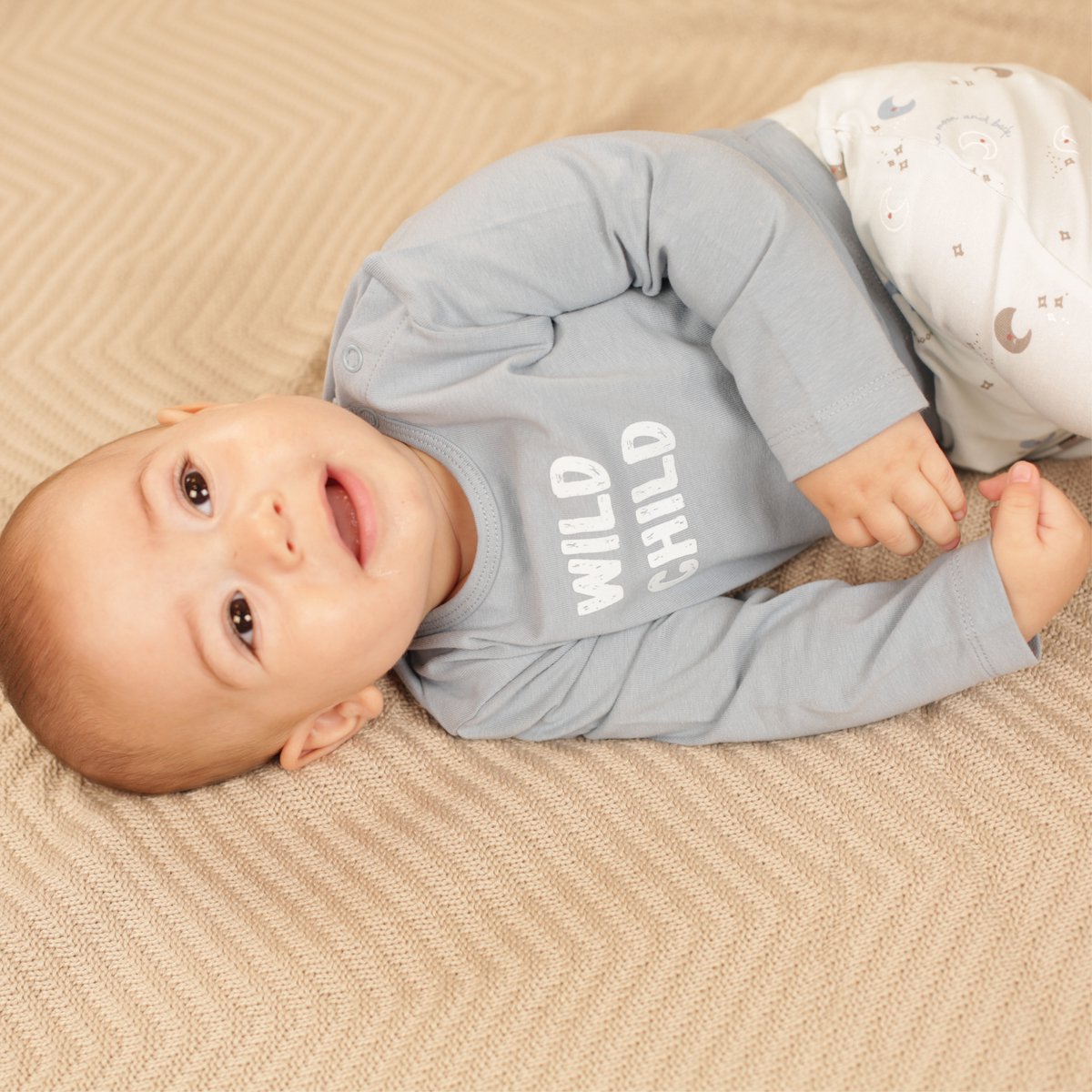 Babylook T-Shirt Lange Mouw Wild - Maat 74 - Ashley Blue