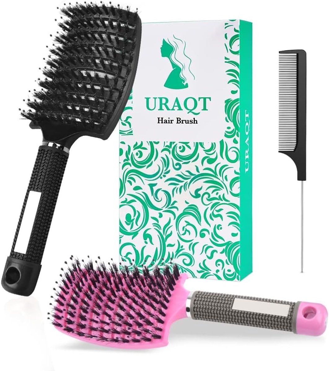 Natuurlijke Borstels Set voor Vrouwen en Mannen, Professionele Ontklitborstel voor Lang en Krullend Haar, Verminder Breuk en Frizz met Zachte Massage Kam