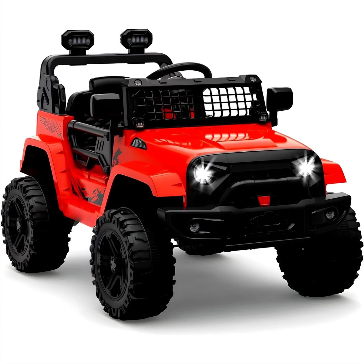12V Elektrische Kinderauto - Vering, LED-licht, Bluetooth, 2 snelheden - Vering, LED-licht, Bluetooth, 2 snelheden, Rood