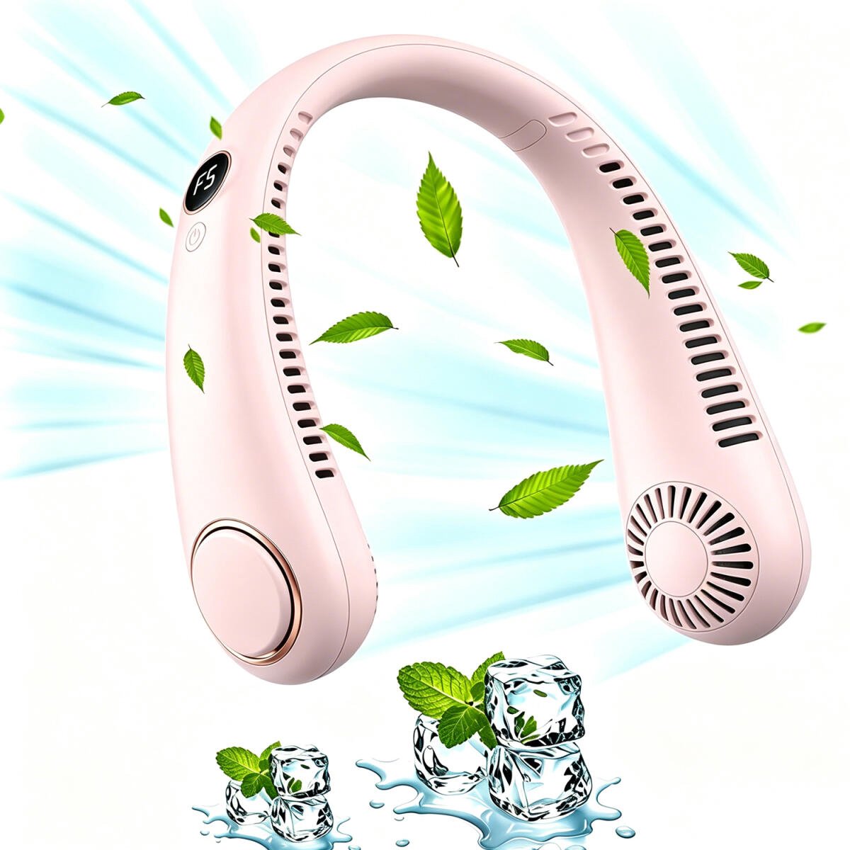 Draagbare nekventilator - Bladeless Nek Ventilator - 5 Standen - Oplaadbare Halsventilator zonder bladen - Nekventilator met Display - Mini Nek Fan - Draagbare Gezichtsventilator - Opvouwbaar - Handventilator - roze