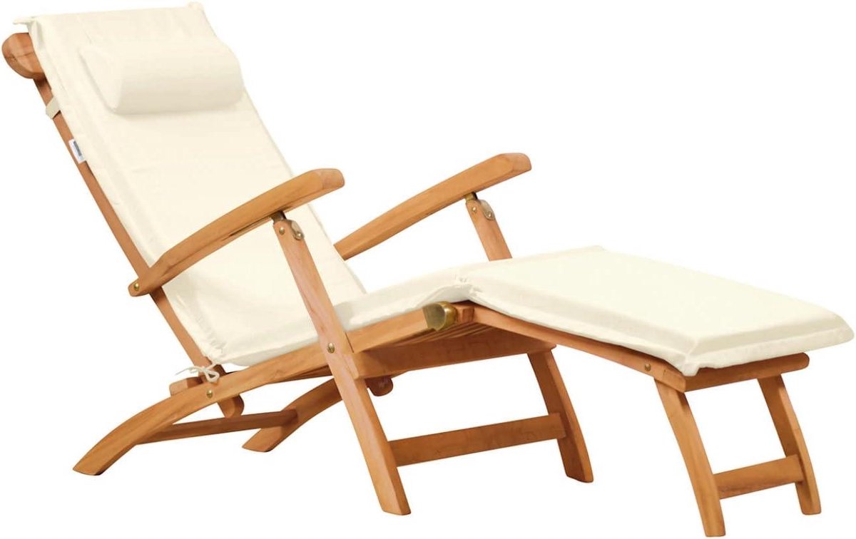 Ligstoel Kussen Set - NeKussen - Buiten Ontspannen - Wasbare Hoes - 46x189 cm - Natuurlijk Wit