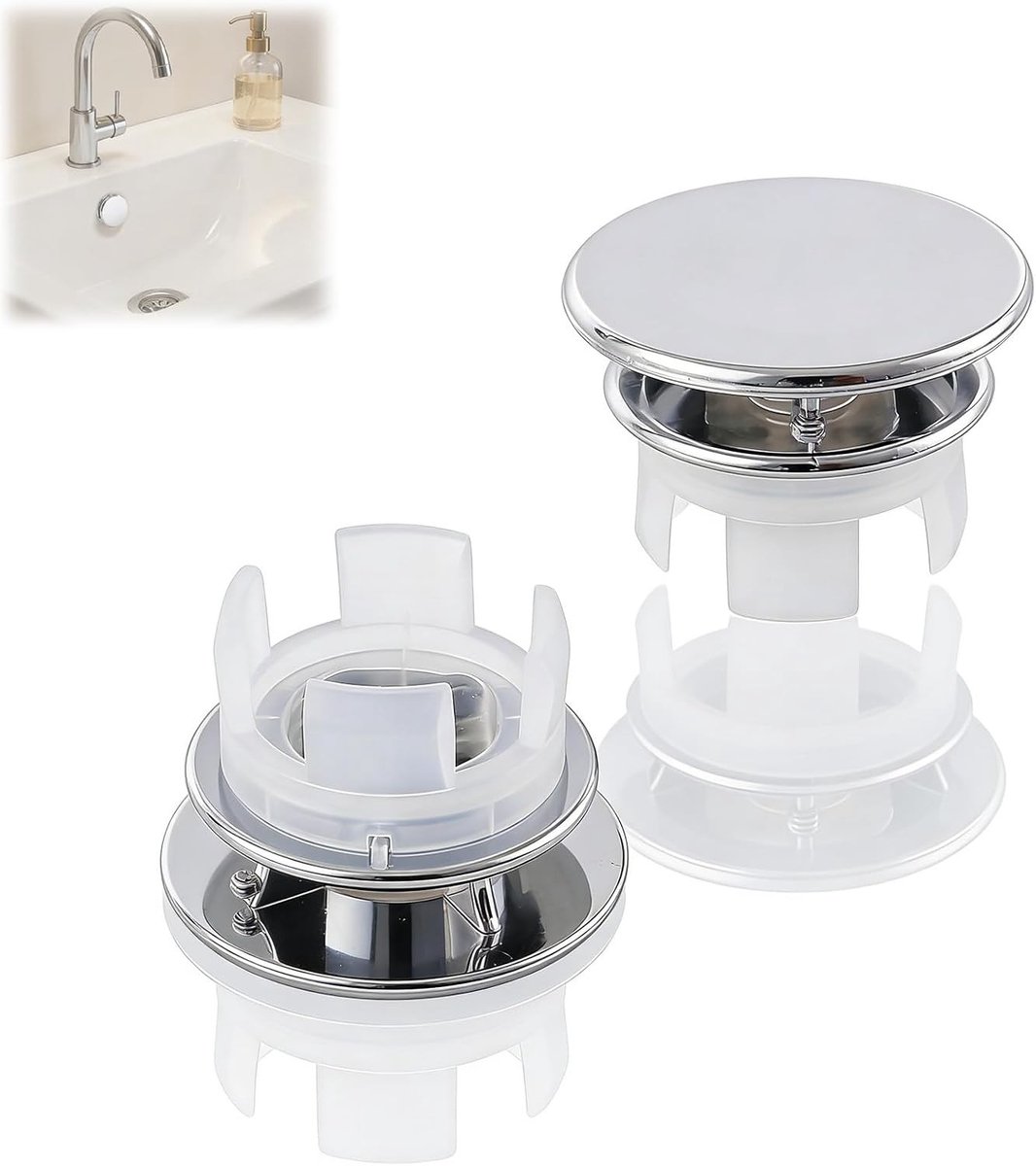 Roestvrijstalen wastafeloverloopafdekking, 2 stuks voor spoelbak en badkamer, diameter 22-24 mm, geschikt voor overlooprozet en eenvoudig te installeren