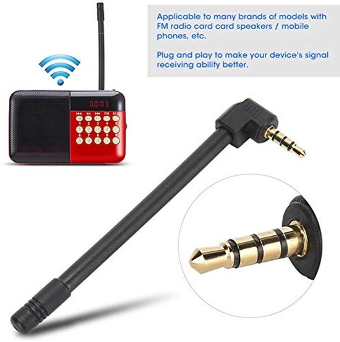 Radio Antenne, FM Radio Externe Antenne Mini Speaker Audio Jack Antenne 3.5mm Interface Rechthoekig voor Buiten Thuis