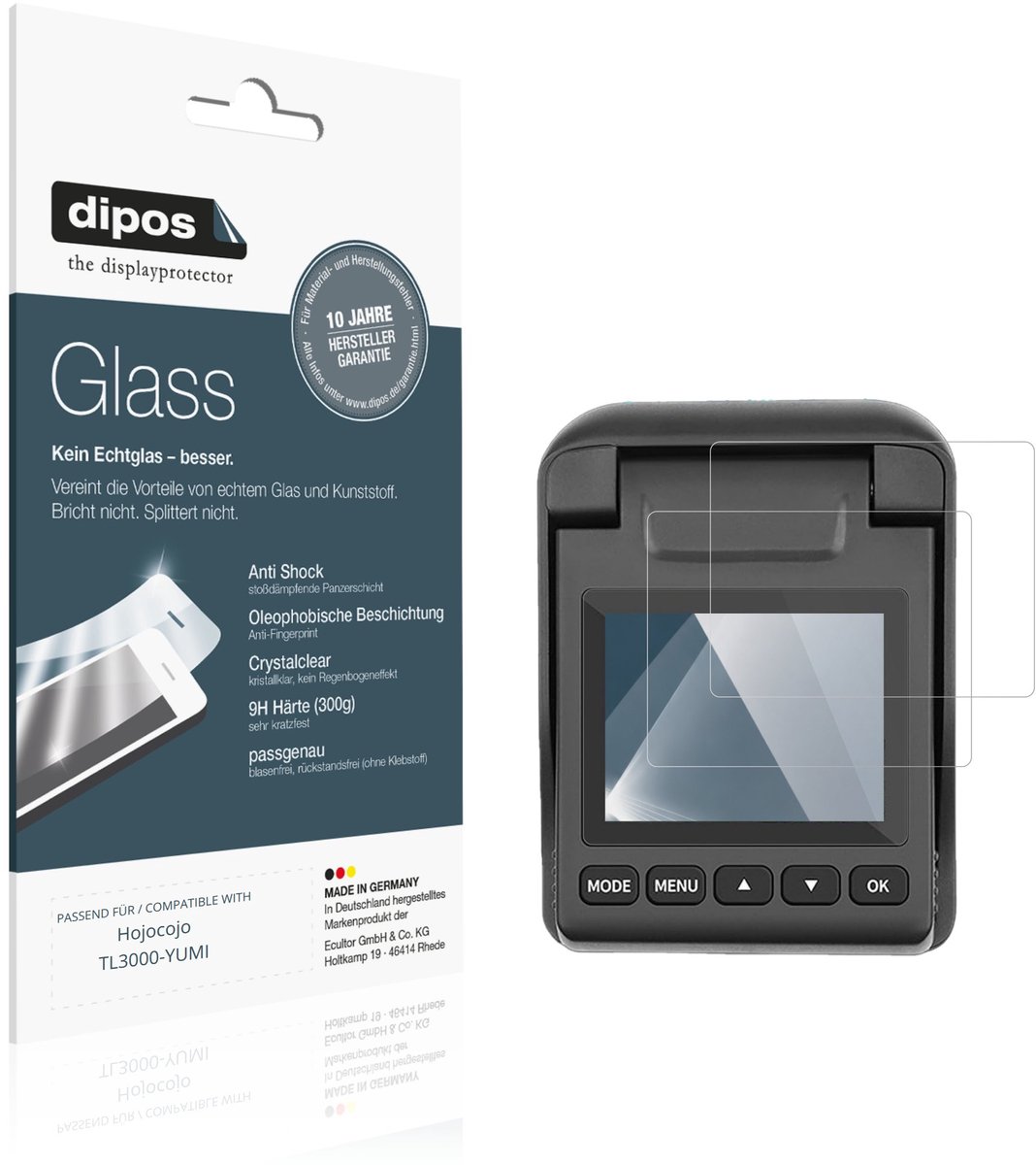 dipos – 2x Pantserfolie geschikt voor Hojocojo TL3000-YUMI | 9H Screenprotector