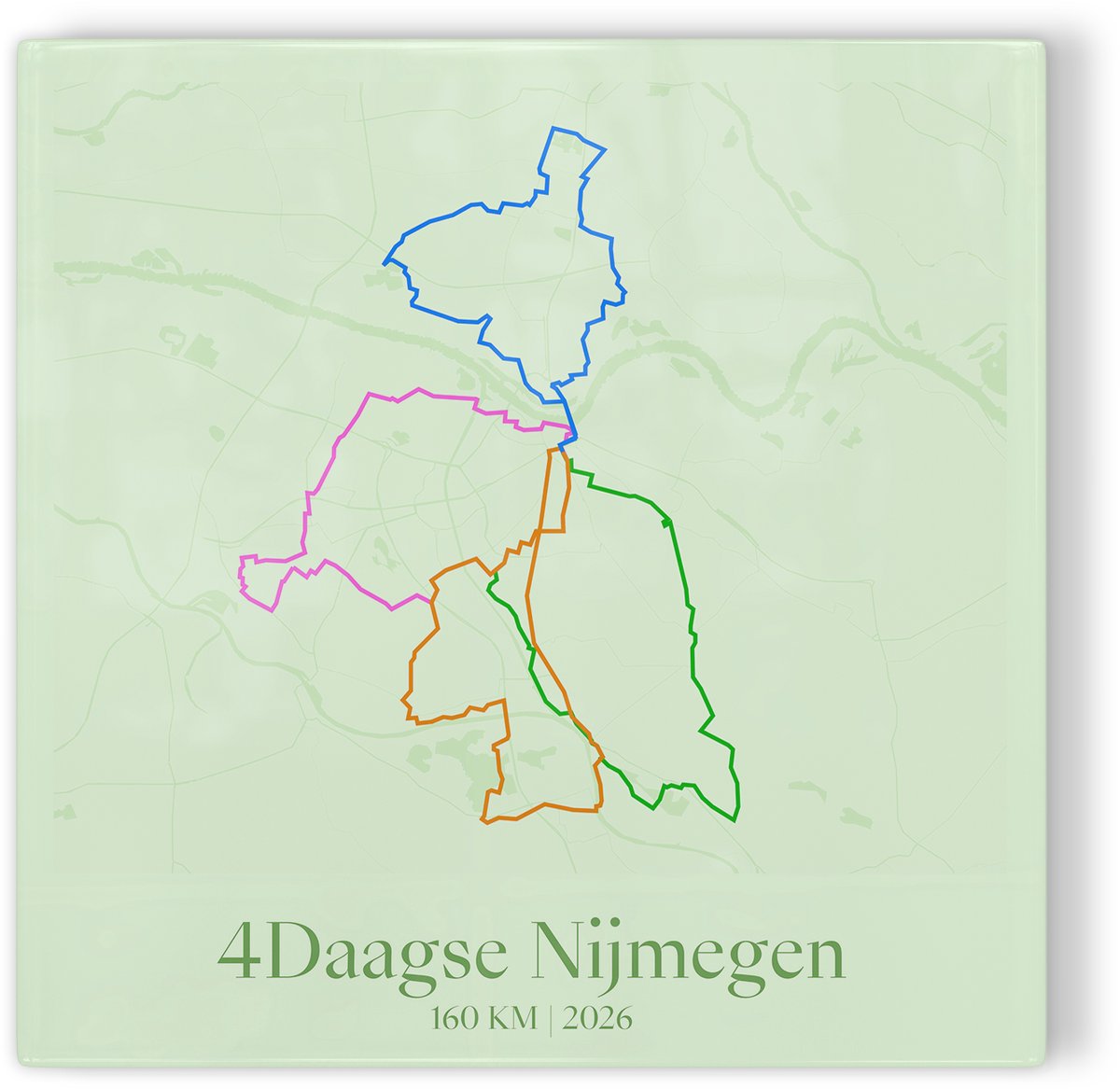Tegeltje Vierdaagse Nijmegen 2026 Route 160 km - groen - 4Daagse wandelroute - cadeau Vierdaagse