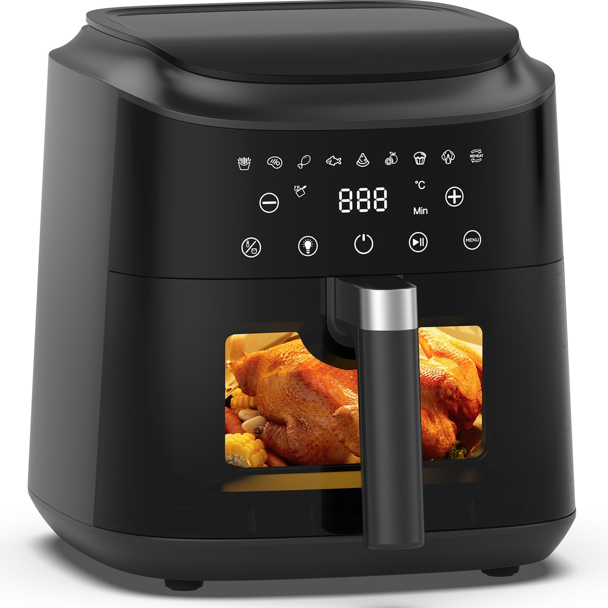 6L Heteluchtfriteuse met kijkvenster - 9 programma's - 1650W airfryer voor olievrij en gezond koken - Warmhoudfunctie - Vaatwasserbestendig - Metalen binnenruimte - LED-display - receptenboek