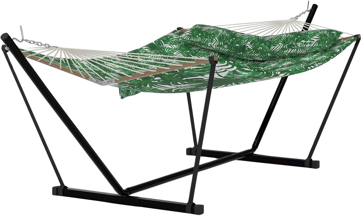 Hangmat met Standaard 366 cm - Geschikt 2 Personen met Kussen - voor tuin en strand - Bordeauxrood Geel