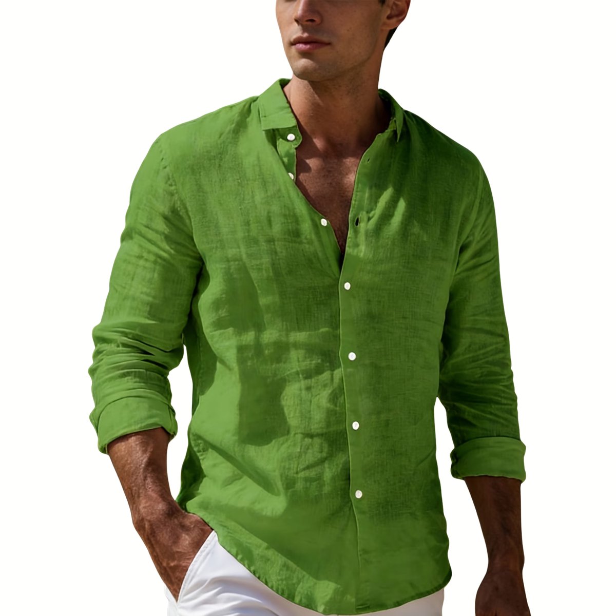 Currero Linnen Blouse Heren T Shirt Polo Overhemd Shirt Zomer Ibiza Stijl Lichtgroen