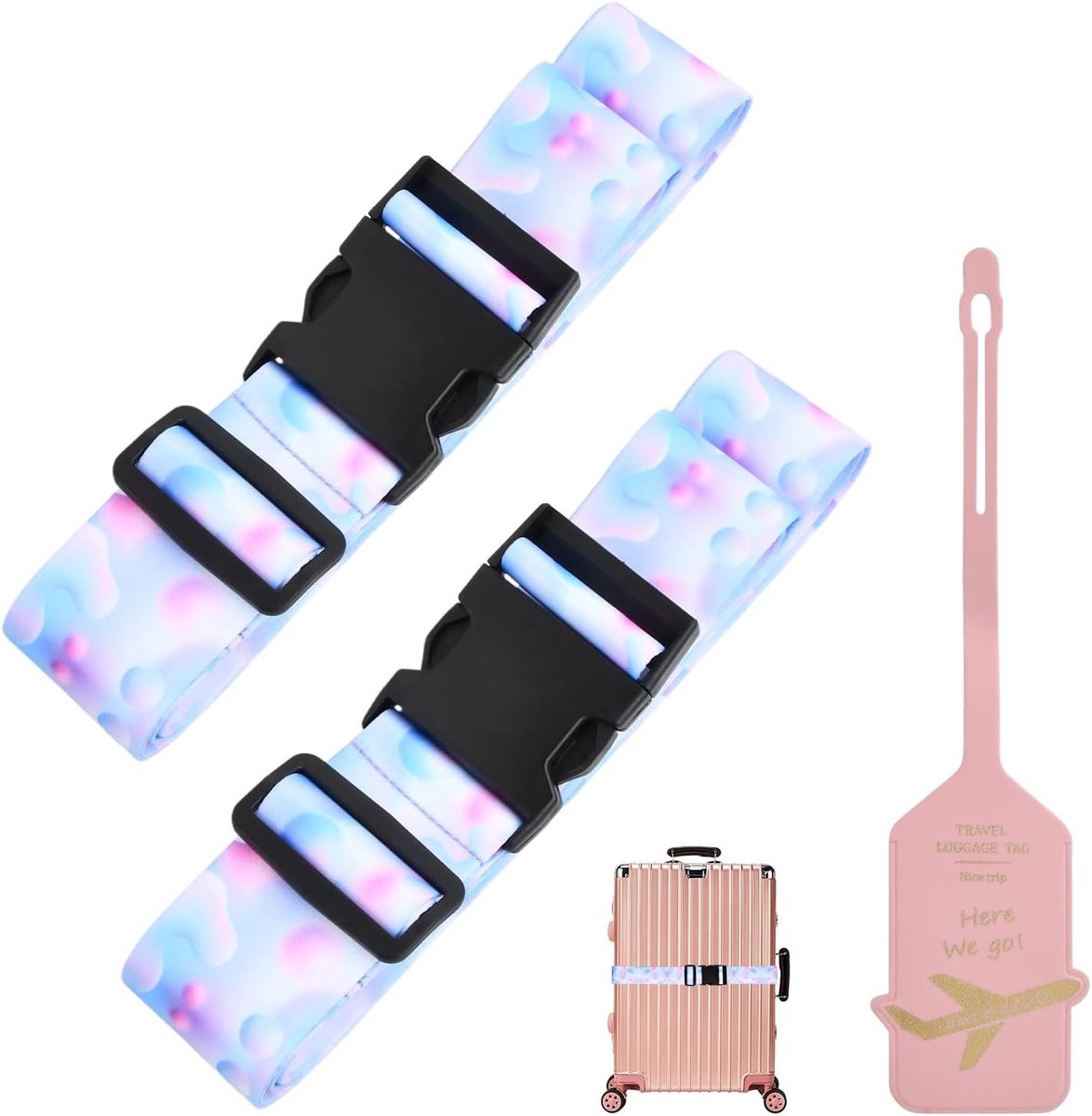 Verstelbare Kofferspanner Set van 2, Luchtvaartaccessoires voor Veilig en Gemakkelijk Reizen, Ideaal voor Bagagebeveiliging en Organisatie (Multikleur)