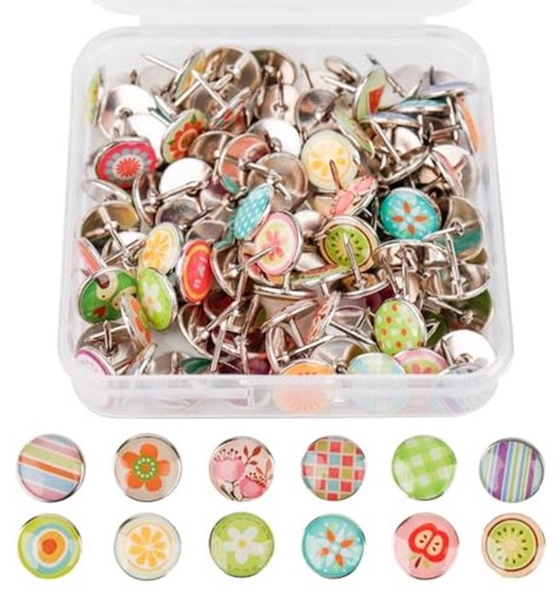 Kleurige metalen punaises - 100 stuks voor prikbord en decoratie